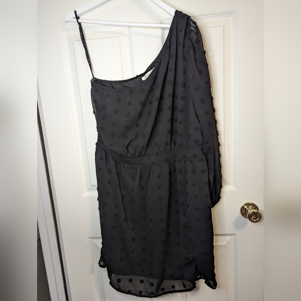 A beautiful soul black Dress one shoulder Swiss dot  size X